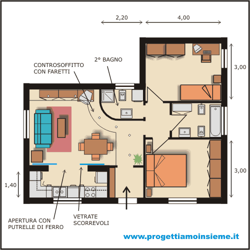 Progetto appartamento 90 mq for Casa moderna 80 mq
