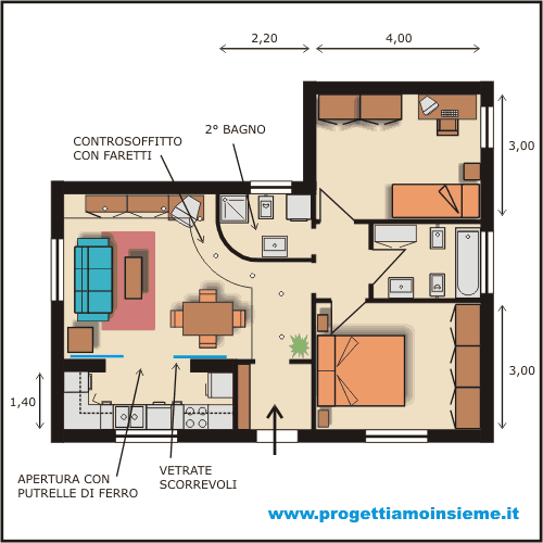Progettiamo insieme arredamento e ristrutturazione architettura ... Appartamento 70 mq planimetria
